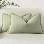 decorUhome Linen Fringe Sage Green Throw Pillow Covers 12x20 Set of 2 by decorUhome