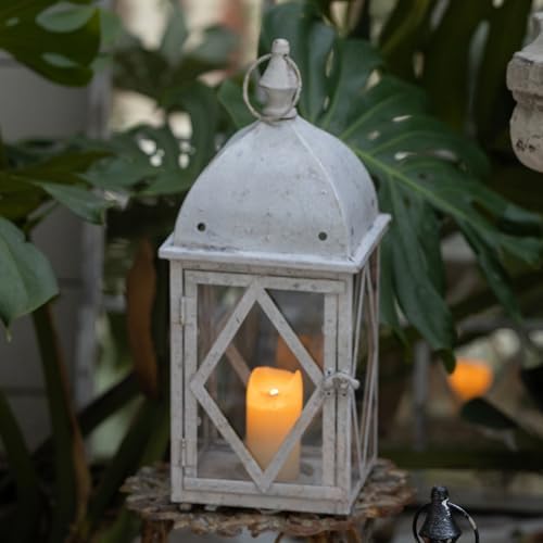 Vintage White Metal Candle Lantern with Glass 17in Distressed Blue Rustic Large Farmhouse Hanging Candle Holder Lanterns for Indoor & Outdoor Front Porch Table Centerpiece Decor - Image 7