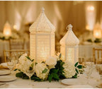 VELA LANTERNS Large Temple Tower Moroccan Lantern Lamp Decorative Candle Holders for Ramadan Decorations, Hanging, Outdoor Patio or Porch, Indoor Home Decor, Weddings, White, Set of 2 - Image 2