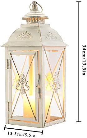 TRIROCKS Elegant Vintage Lantern - Decorative 13.5'' Metal & Glass Candle Holder - Perfect for Indoor & Outdoor Use, Patio, Garden, Parties - Sophisticated White & Gold Brushed Finish - Image 3