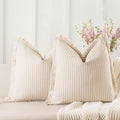ZWJD Throw Pillow Covers 26x26 Set of 2 Striped Pillow Covers with Fringe Chic Cotton Decorative Pillows Square Cushion Covers for Sofa Couch Bed Living Room Farmhouse Decor, (Khaki) by ZWJD
