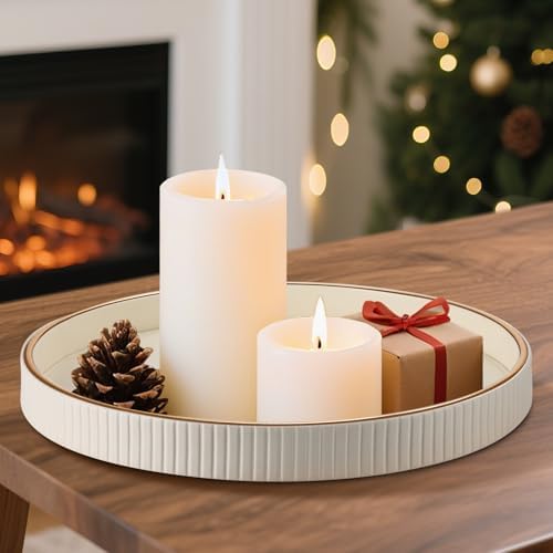 KINGFOM Round PU Leather Decorative Tray with Gold Trim, Catchall Tray for Jewelry, Keys & Small Accessories, Modern Vanity Tray for Dresser, Entryway & Bathroom Counter (Ivory White) - Image 5