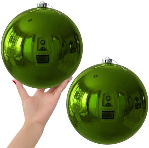 Lime Green 8.0" Extra Large Christmas Ornaments - Christmas Tree Decoration Balls Shatterproof Hanging Shiny Balls for Birthday St. Patrick's Day Easter Mardi Gras Wedding Decorations Set of 2pcs by GameXcel