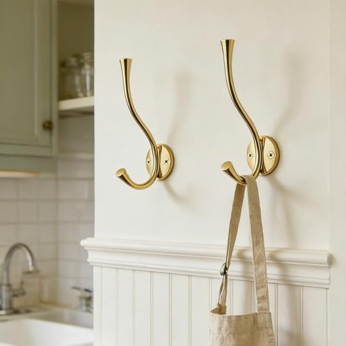 SAILING 3 Pack Coat Hooks - Polished Gold Coat Hooks Decorative Wall Hooks for Bathroom Living Room Bedroom Hanger for Robe Dressing Room Fitting Room - Image 5