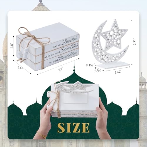 Islamic Wooden Faux Book Set with Moon Star decor, ramadan decorations for home, Great Islamic decor and Eid decorations for home & Mosque. Ramadan gifts idea, eid al adha decorations, Islamic gift - Image 3