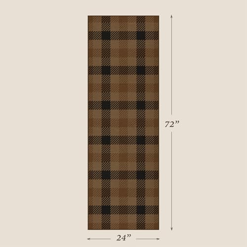 JTJ Easy Jute 2x6 Outdoor Runner Rug, Black & Brown Plaid, Washable - Image 2