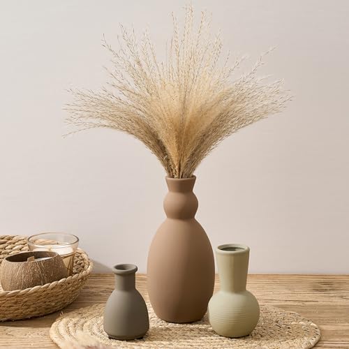 Ceramic Vase Set of 3, Nordic Minimalist Multicolor Vases Home Decor, Rustic Farmhouse Decor Pottery Vases for Bouquet Pampas Grass Dried Fresh Flowers, Living Room, Entryway Mantel, Bedroom, Kitchen - Image 4