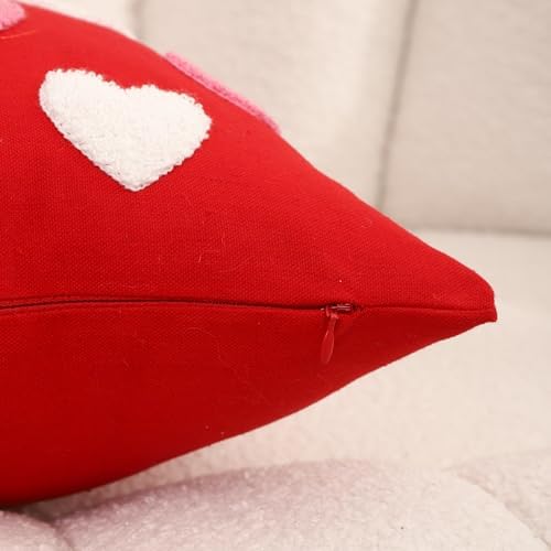 Valentines Day Throw Pillow Covers 20x20 Set of 2 Heart Love Couples Decorations Embroidery Cushion Covers Home Decor for Couch Lover Girlfriend Sofa Bedroom, White Red Pink - Image 3