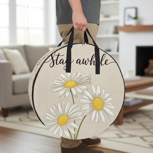 36 Inch Round Storage Bag 1 Pack,Farm Watercolor Daisy Flower Waterproof Wreath Storage Container with Handles&Zipper Floral Stay Quote on Burlap Closet Organizer Bags Garland Box by Unknown