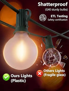 25FT LED G40 Frosted White Outdoor String Lights 27 Shatterproof Globe Bulb - Image 6