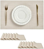Leetaltree Beige White Placemats Set of 12 - Heat Resistant Non-Slip Place mats for Dining Table, Washable Durable PVC Vinyl Woven Table Mats(Beige White, 12) by Leetaltree-ArtatEveryTable