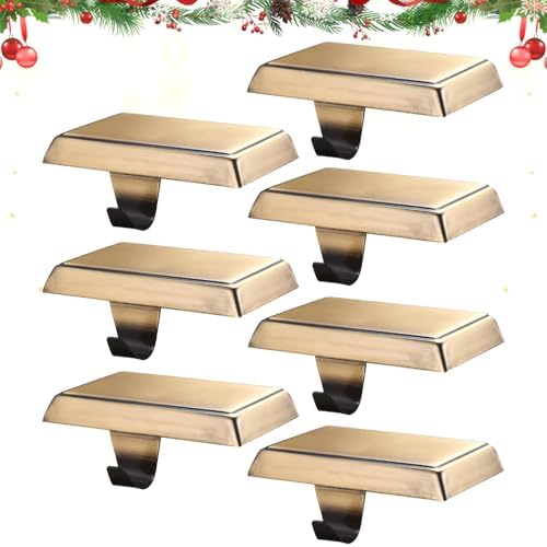 Christmas Stocking Holders for Mantle, Weighted Stocking Hangers, Christmas Stocking Hooks for Tables Window Fireplace Mantle Decoration(Bronze,7PCS) by popamaz