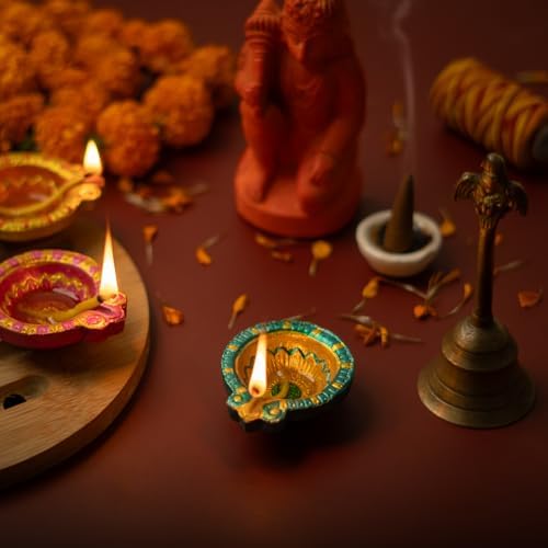 (Pack of 36) Clay Diyas with Cotton Wicks, Diwali Decoration for Home, Mitti Diyas for Pooja, Indian Pooja Decor for Mandir, Diwali Gifts, Earthen Lamp for Navratri Dussehra, Party Favors - Image 4