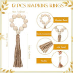 LemonRoad 36 Pcs Napkin Rings Set 12 Wood Bead Napkin Rings, 24 Cloth Napkins Boho Farmhouse Table Decorations Dinnerware Sets, Banquet, Wedding, Holiday Dinner Party - Image 4