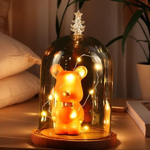 Glass Cloche Dome Bell Jar Display Case with Small Christmas Tree Top and Wooden Base for Plant,Collectibles (Medium:4.7 * 6.3 inches) - Image 2