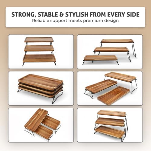 Oaklyn Rust Proof 3 Tier Wooden Cupcake Stand of Acacia Wood | Eco Friendly Tiered Tray Stand with Wooden Serving Trays & Platters for Party, Decor & Birthdays | 3 Tier Serving Tray Dessert Stands - Image 4