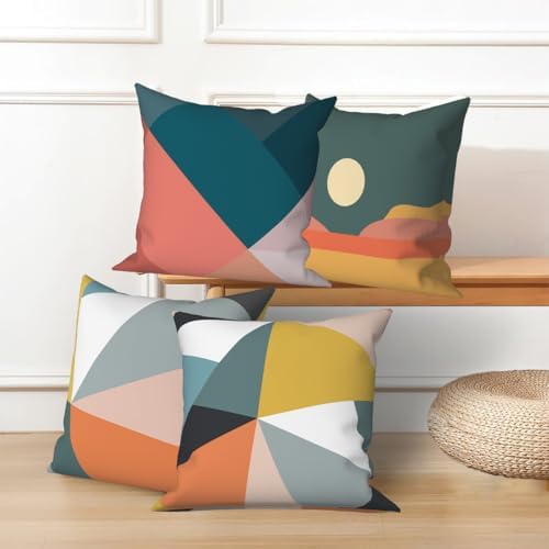 4 Pcs/Set Colorful Pillow Covers Geometry Strip Outdoor Patchwork Geometric Sun Minimalist Cushion Covers Pillowcase Linen Cushion Case for Patio Furniture Couch Living Room, 22"x22" - Image 5