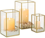 NUPTIO Hurricane Glass Candle Holders: 3Pcs Gold Lanterns Candle Holder for Pillar Candles Geometric Table Centerpiece for Outdoor & Indoor Wedding Christmas Holiday Party Decor 8.1 & 6.5 & 4.7 inch by Nuptio