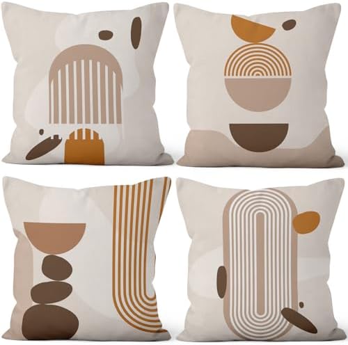 Abstract Bohemian Throw Pillow Covers 22"x22" Set of 4, Modern Minimalist Irregular Geometric Pillow Cases for Sofa Chair Couch Bed Office Garden Patio Farmhouse Indoor Outdoor Decorative by VieSavaran