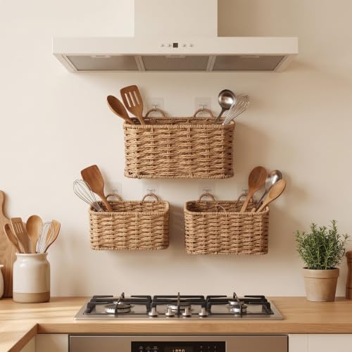 3 Pcs Wall Hanging Baskets, Wicker Baskets for Wall - Image 6