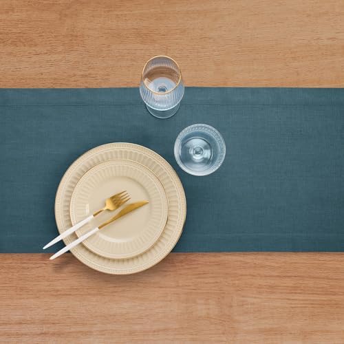 Solino Home 100% Linen Table Runner Peacock Blue Woven, Fete 14 x 48 in - Image 5