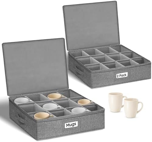 Cirhy Hard Shell Mug Storage Organizer with Padded Dividers, 2-Pack, Grey by Cirhy