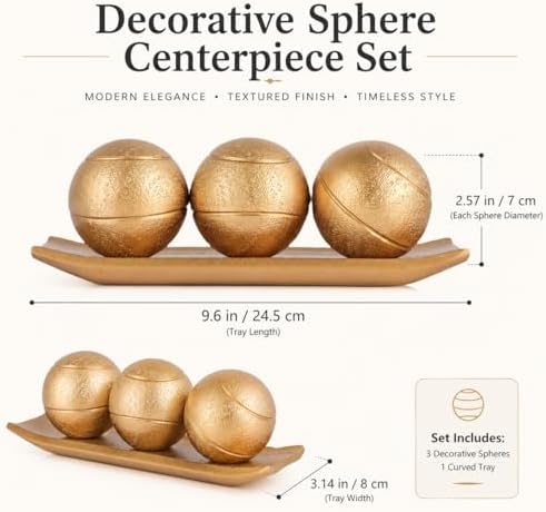 XMGZQ Small Decorative Tray and Orbs Balls Set,Gold Decorative Balls with Centerpiece Bowls for CoffeeTable,Living Room,TV Stand,Center Pieces Decoration for Table,Centro de Mesa de Comedor (Gold) - Image 2