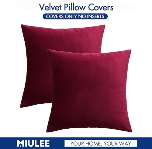 MIULEE 26x26 Inch Pack of 2 Euro Velvet Throw Pillow Covers Wine Red - Image 6