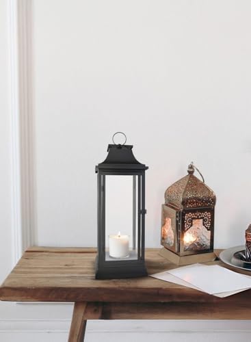 Serene Spaces Living 25" Tall Black Decorative Hurricane Lantern with Clear Glass Panels - Indoor Lantern and Outdoor Lantern for Porch, Events, Parties, & Table Top Decor - Extra Large Lantern - Image 4