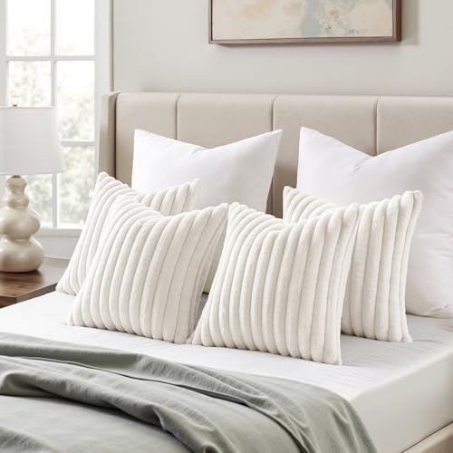 MIULEE Faux Fur Plush Decorative Throw Pillow Covers 20x20, Pure White - Image 3