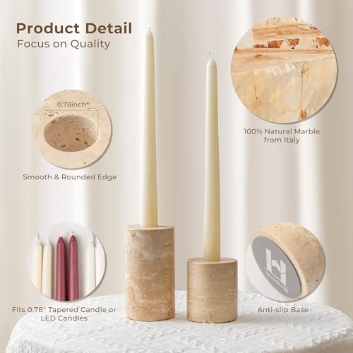 Candle Holders True Natural Marble Set of 2 Decorative Candlestick Holder for Table Centerpieces Home Dinning Party Wedding Birthday Premium Candles Stand for 3/4 inch Candles Beige (ZT017R) - Image 3