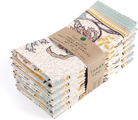 FINGERCRAFT Cloth Napkins Set of 12 Cotton Linen, 20x20 Inch, Royal Bloom by FINGERCRAFT