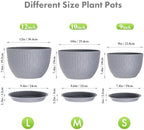 Meowell Large Flower Pots 12/10/9 inch, 3 Set Big Plant Pots for Outdoor Indoor Plants with Water Ripples, Wide Plastic Planters with Drainage Holes and Saucers for Garden House Plants, Speckled Grey - Image 2
