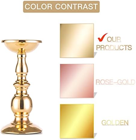 Nuptio Pillar Candle Holders, Wedding Centerpieces Metal Candle Holder Candles Stand Decoration Ideal for Weddings Special Events Parties Living Room (10 x S, Gold) - Image 3