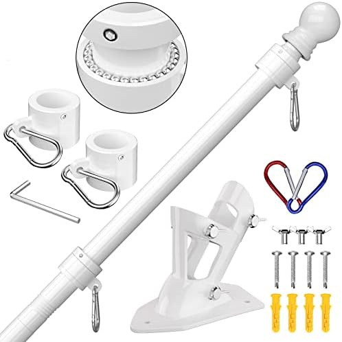 ZMTECH Flag Pole - Upgraded Bracket, 6 FT Stainless Steel Flag Poles for Outside House, Residential or Commerical, Tangle Free Flag Pole Kit for American Flag (Without Flag, White) by HighQualityGardeningTools