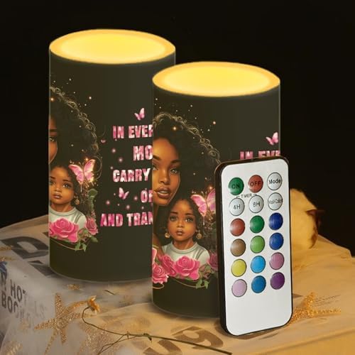 Gift for Mom Battery Powered Candles with Remote and Timer African Mother Daughter Decorations LED Flameless Flickering Candles for Indoor Gifts Holiday Decor Home Party Festival Set of 2 by WelcometoLuarisgur
