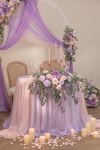 TINGE TIME Artificial Sweetheart Flower Swag with Tablecloth and Table Runner, Pack of 3 Floral Arrangement for Wedding Sweetheart Table Centerpiece Decoration (Violet & Misty Rose) - Image 4
