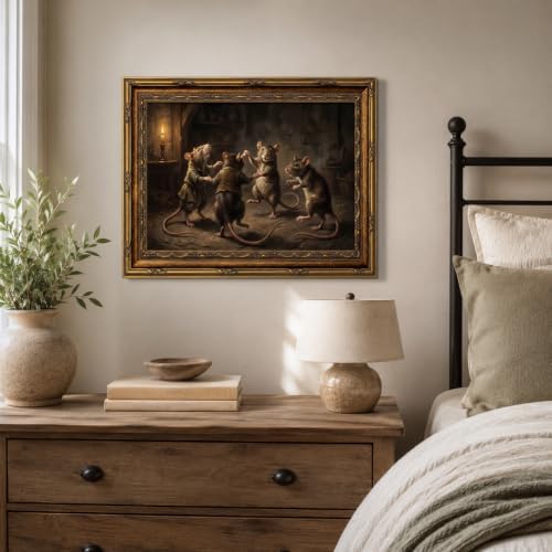 Gold Framed Dancing Rat Wall Art, Dark Academia Canvas Print, 16x12 - Image 4