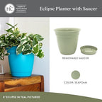 The HC Companies Eclipse Round Planter with Saucer - Outdoor & Indoor Plant Pot with Drainage Holes - Lightweight, UV-Resistant Plastic Pots for Plants, Flowers & Herbs (8" Seafoam, Pack of 1) - Image 2