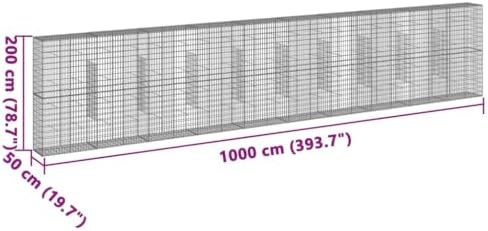 vidaXL Gabion Basket with Cover 393.7"x19.7"x78.7" Galvanized Iron - Image 3
