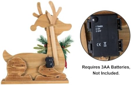Glitzhome 25.75"H Lighted Christmas Reindeer Porch Sign,Chunky Wood Reindeer Porch Decor with Timer,Merry Christmas Welcome Sign for Holiday Party Indoor Outdoor Xmas Decorations - Image 6