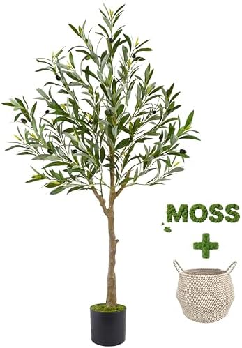 Warmplants Artificial Olive Tree 4ft Faux Plant with Woven Basket by Warmplants