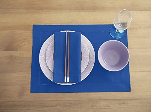 Solino Home Cotton Linen Placemats Blue Hemstitch, 14 x 19 in, Set of 4 - Image 2