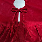 59-Inch Dark Red Ruffled Velvet Christmas Tree Skirt with Bow Ties, Extra Large Round Xmas Tree Base Cover for Christmas, New Year, Home and Party Decor, 150 cm - Image 4