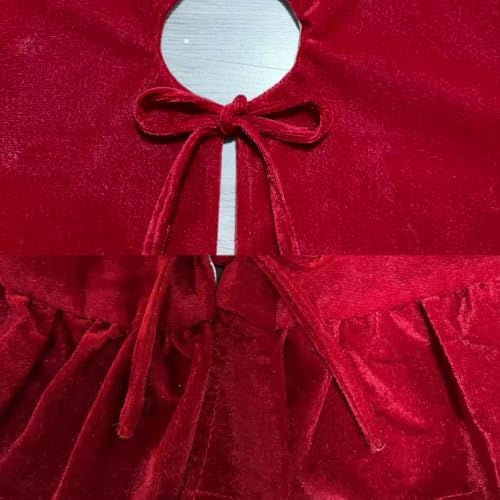 59-Inch Dark Red Ruffled Velvet Christmas Tree Skirt with Bow Ties, Extra Large Round Xmas Tree Base Cover for Christmas, New Year, Home and Party Decor, 150 cm - Image 4
