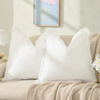 ZWJD Pillow Covers 20x20 Set of 2 Cream Throw Pillow Covers with Fringe Chic Cotton Decorative Pillows Square Cushion Covers for Sofa Couch Bed Living Room Farmhouse Boho Decor by ZWJD