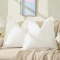 ZWJD Pillow Covers 24x24 Set of 2 Cream Throw Pillow Covers with Fringe Chic Cotton Decorative Pillows Square Cushion Covers for Sofa Couch Bed Living Room Farmhouse Boho Decor by ZWJD