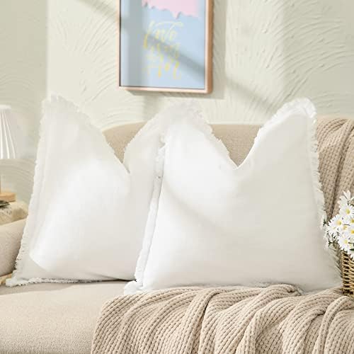 ZWJD Pillow Covers 24x24 Set of 2 Cream Throw Pillow Covers with Fringe Chic Cotton Decorative Pillows Square Cushion Covers for Sofa Couch Bed Living Room Farmhouse Boho Decor by ZWJD