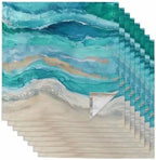 Turquoise Coastal Cloth Napkins Set of 8, Holiday Napkins for Baby Shower, Spring Summer Ocean Beach Nautical Sea Wave Washable Reusable Dinner Napkins for Cocktail Wedding Party, 20 x 20 Inch by Boanket