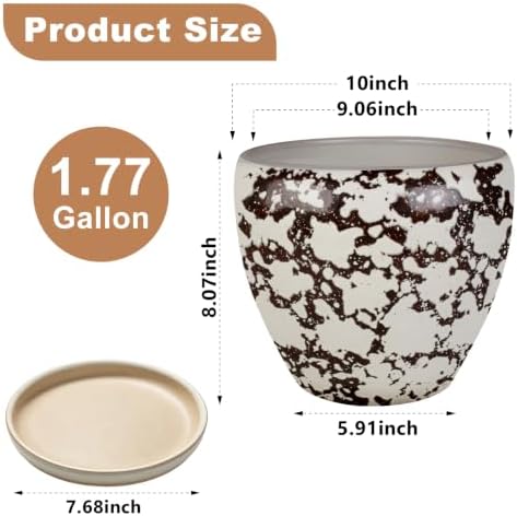 Ceramic Plant Pots With Saucer & Drainage Hole, 10 inch Indoor Flower Pots - Image 3